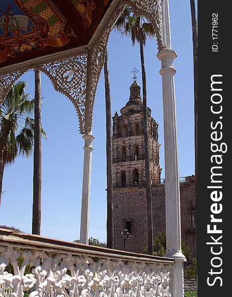 Partial view of the kiosko in the town of Alamos in the northern state of Sonora, in Mexico, Latin America