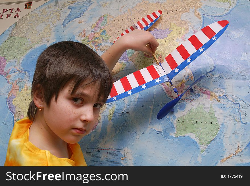 The girl and the map of world