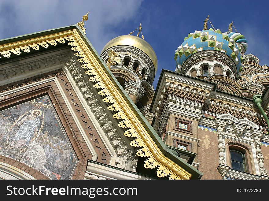 Russian church detail over blue sky