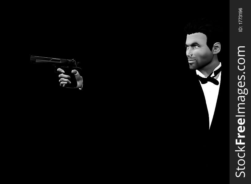 An image of a male spy with a gun. An image of a male spy with a gun.