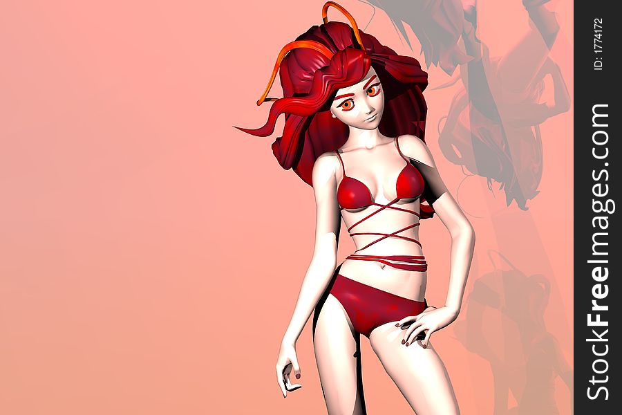 A anime woman in red bikini. A anime woman in red bikini