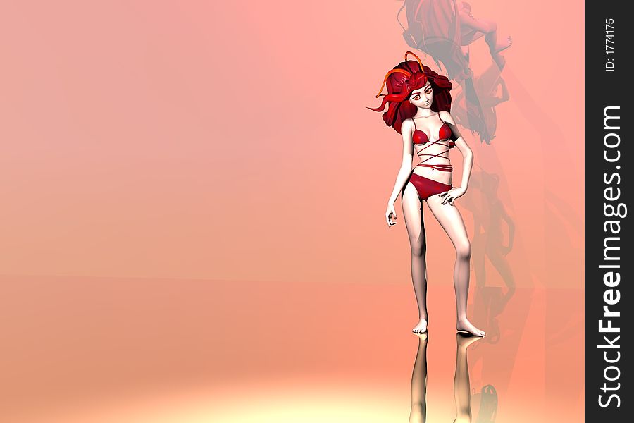 A anime woman in red bikini. A anime woman in red bikini