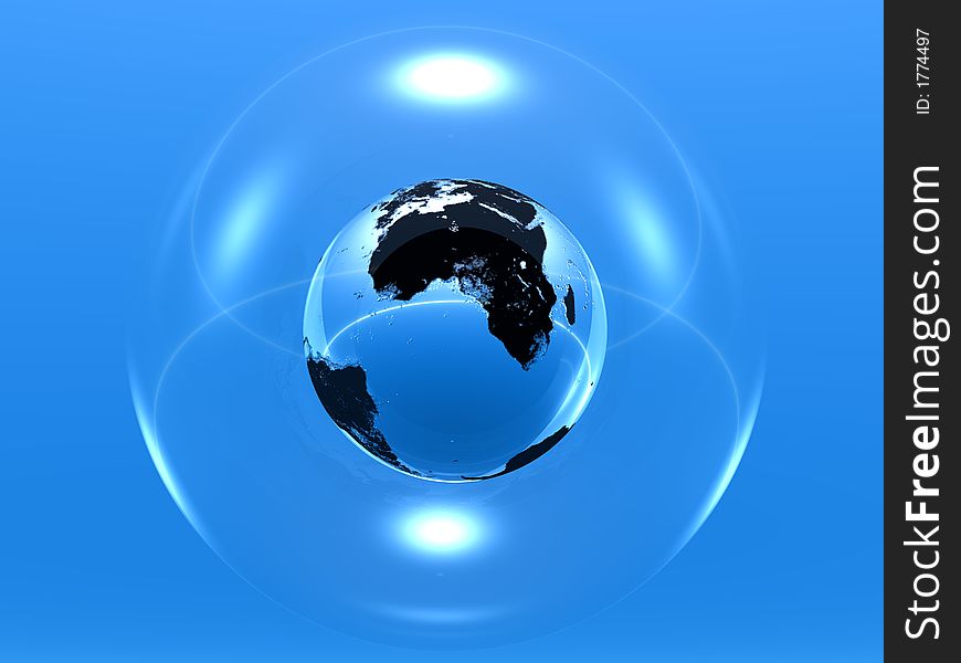 Globe in a glass sphere. 3D scene. Globe in a glass sphere. 3D scene.