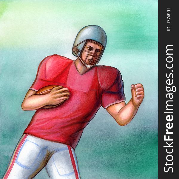 Running football player. Hand painted illustration. Running football player. Hand painted illustration.