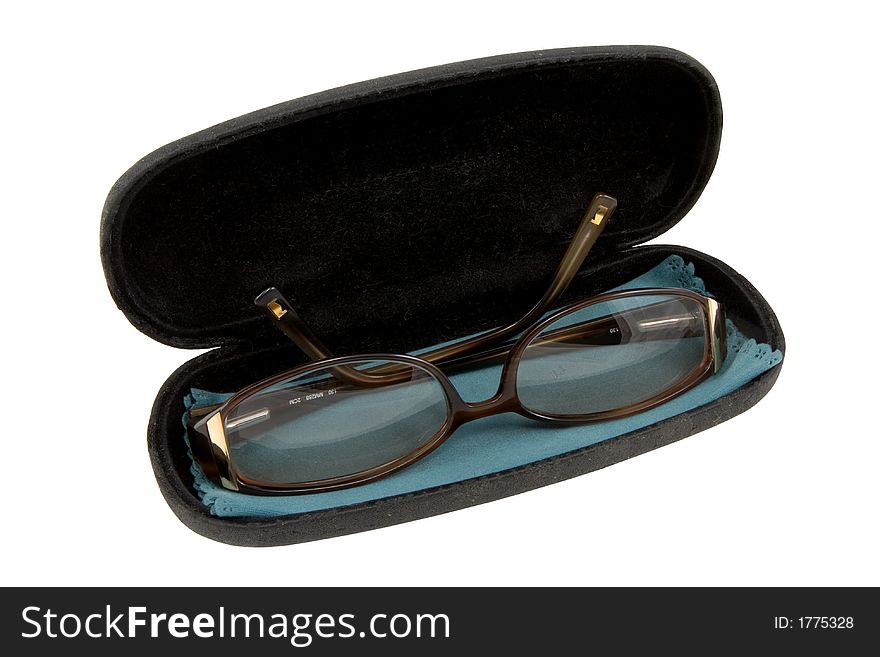 Glasses in a case, isolated on white, clipping path included
