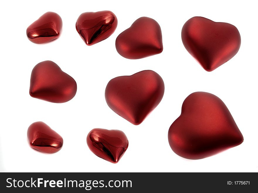 Several red hearts isolated over a white background. Several red hearts isolated over a white background