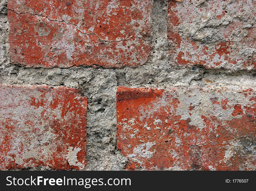 Close up of old red bricks and mortar.