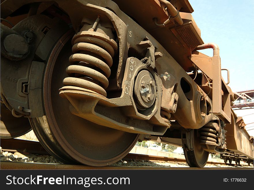 Wheels and suspension of wagon of a freight train. Wheels and suspension of wagon of a freight train