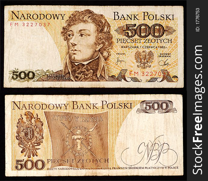 Polish currency note front and back