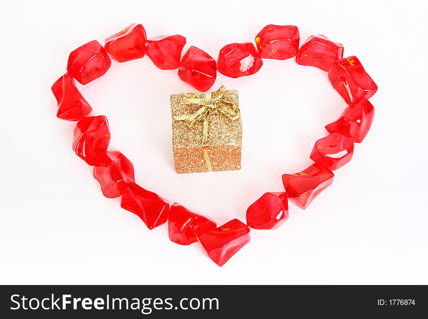 Holiday background, heart, present, ribbons