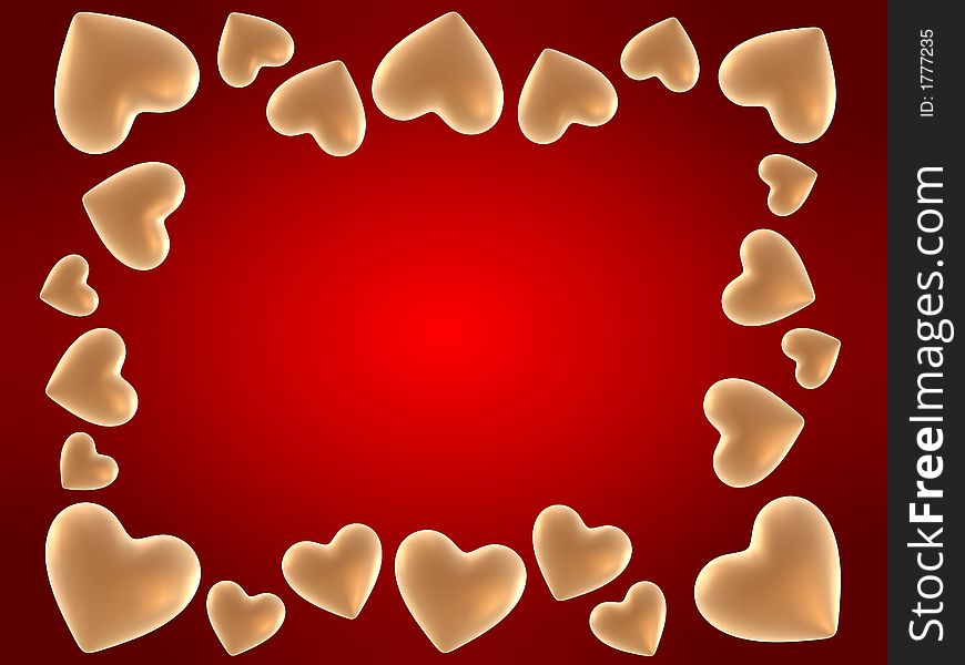 3d rendered many golden hearts