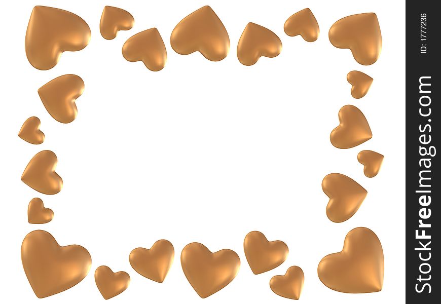 3d rendered many golden hearts