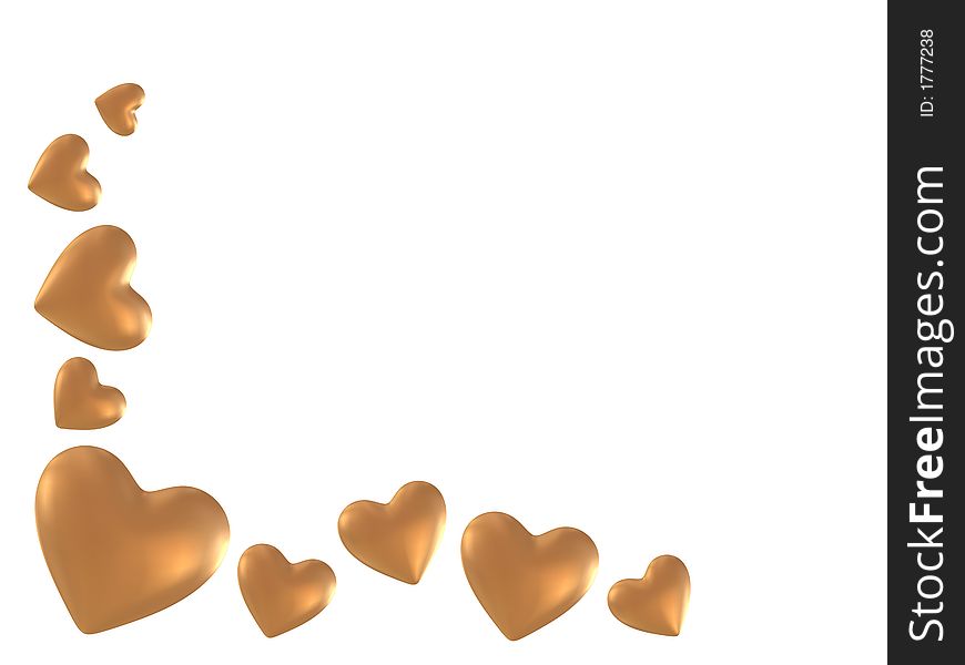 3d rendered many golden hearts