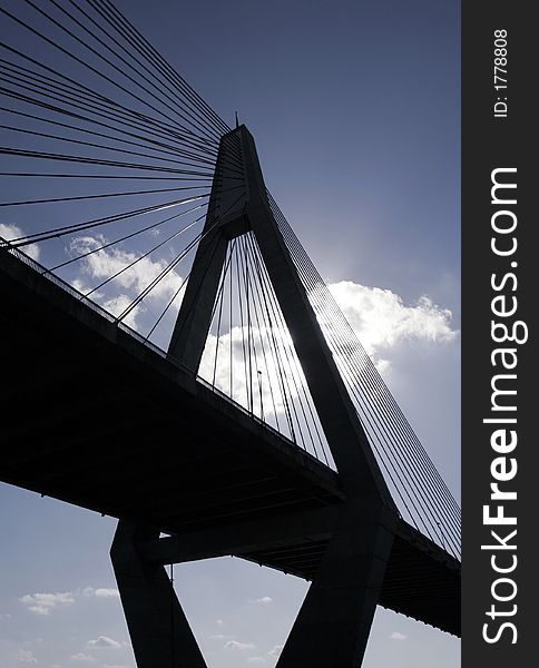 Anzac Bridge Silhouette, Sydney, Australia: ANZAC Bridge is the longest cable-stayed bridge in Australia, and amongst the longest in the world.