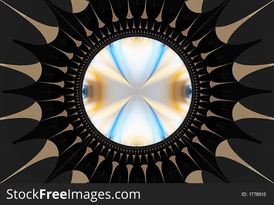 Colourful Round Computer Generated Fractal Abstract On A Black Background. Colourful Round Computer Generated Fractal Abstract On A Black Background