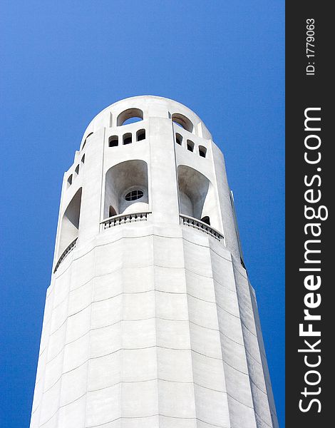 A detailed view of Coit Tower in San Francisco