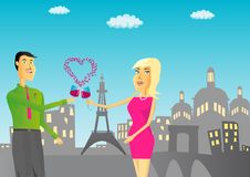 Couple With Glass Of Wine Against Paris Background Stock Photography Couple With Glass Of Wine Against Paris Background Stock Photography