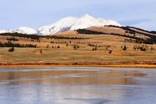 Snow Capped Mountain And Frozen Lake Royalty Free Stock Images