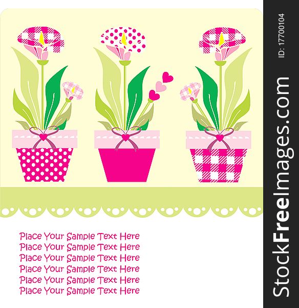 Cheerful hand-drawn flowers and trimmed in colorful pots. Cheerful hand-drawn flowers and trimmed in colorful pots