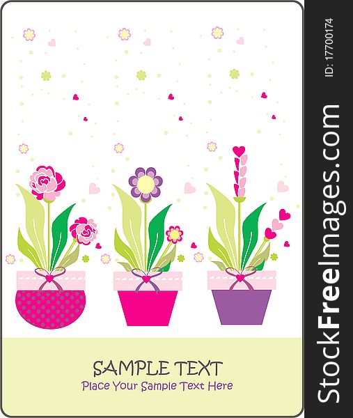 Cheerful hand-drawn flowers and trimmed in colorful pots. Cheerful hand-drawn flowers and trimmed in colorful pots