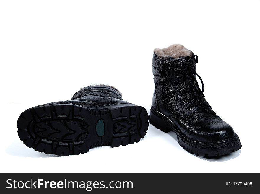Black Man S Boots, On The White Background