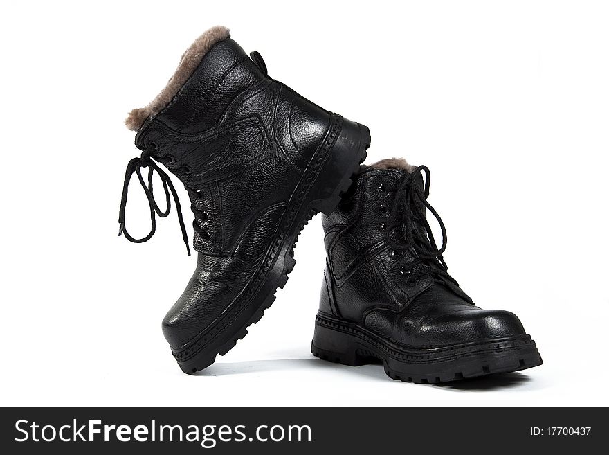 Black Man S Boots, On The White Background