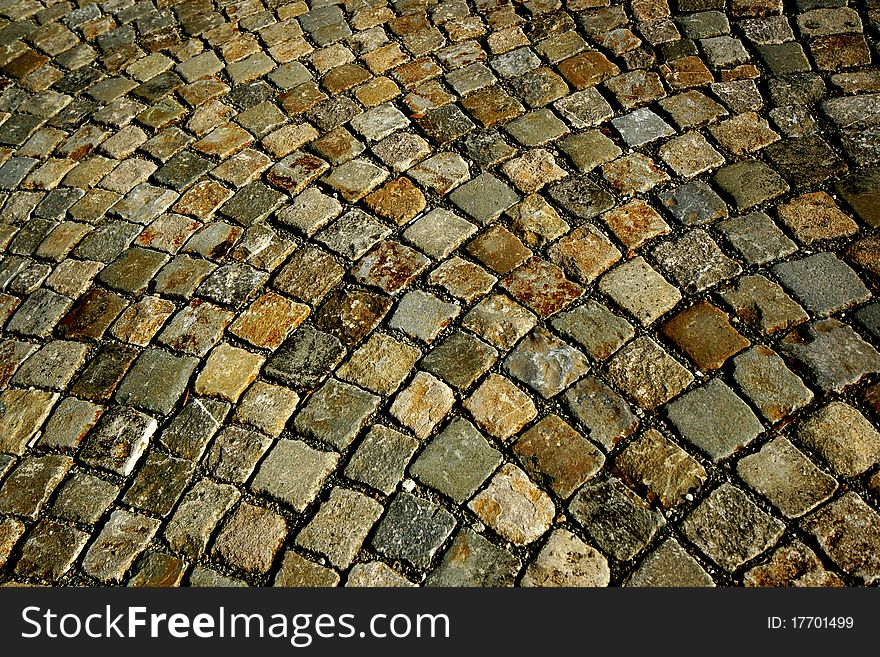 Pavement consisting of granit blocks on a walkway near downtown Berne, Switzerland.