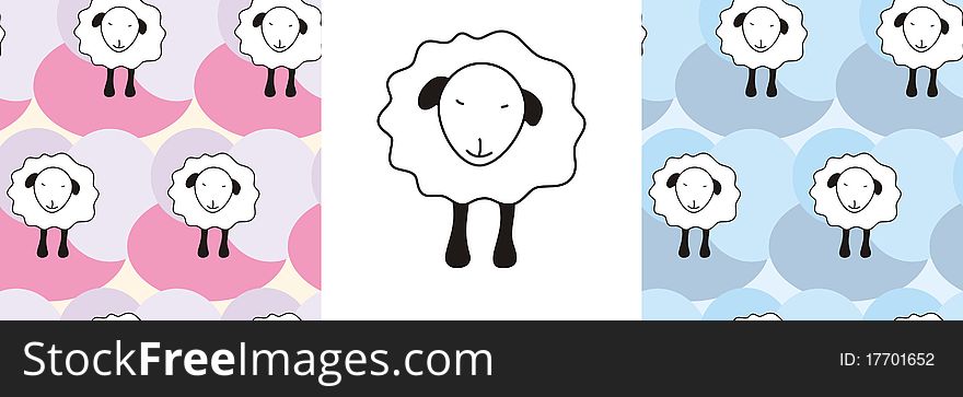 Sheep and sheep seamless pattern illustration set of two colors backgrounds cartoon style