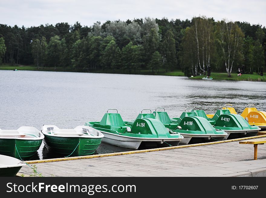 Empty boat on lake, summer
