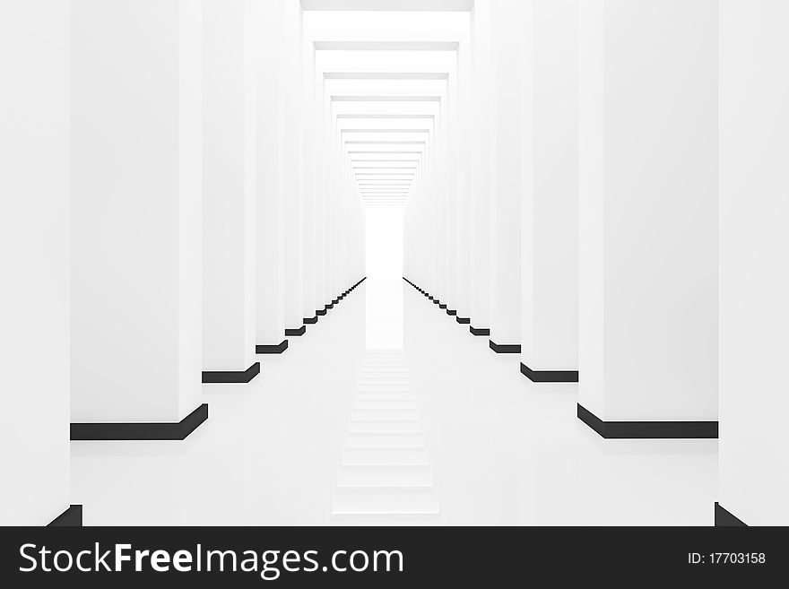 Three dimensional rendering white passage. Three dimensional rendering white passage