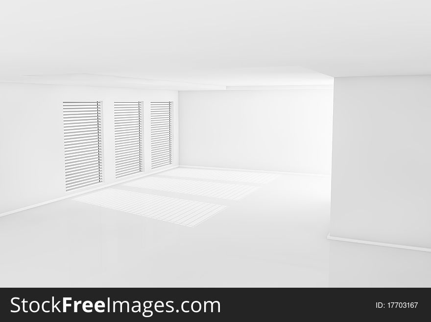 Three dimensional rendering white room with windows. Three dimensional rendering white room with windows