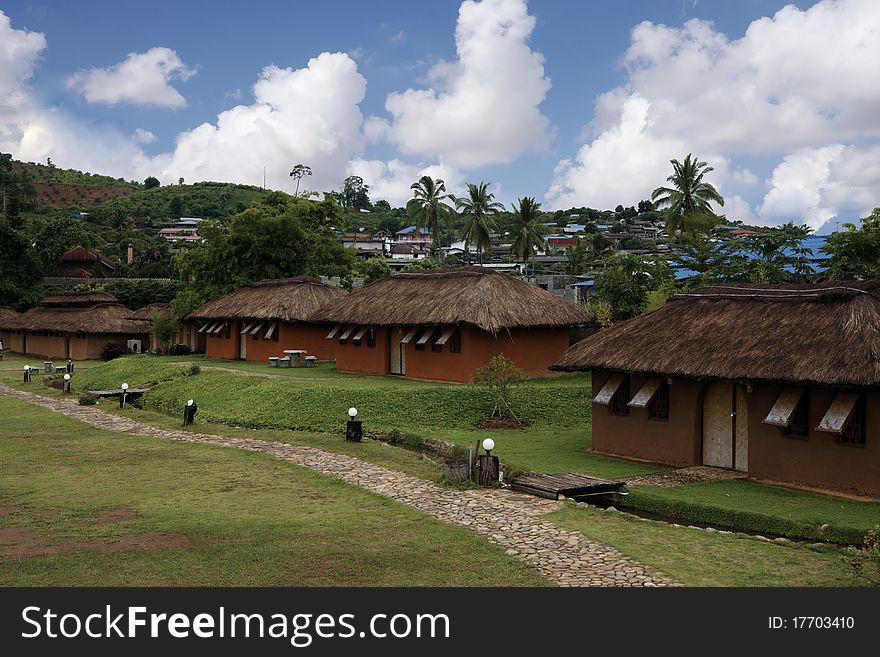 Traditional homes near the jungle in Thailand