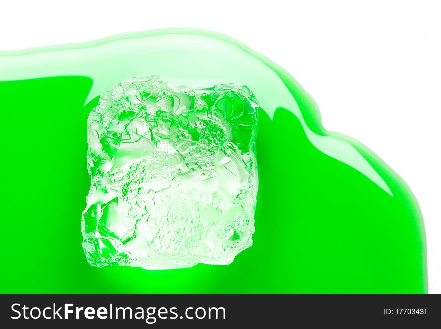 Ice cube in mint syrup.