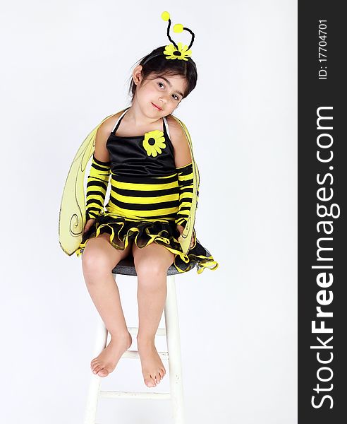 Little girl dresses as a bee. Little girl dresses as a bee