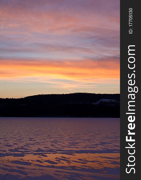 Sunset over Frozen Lake in Vermont