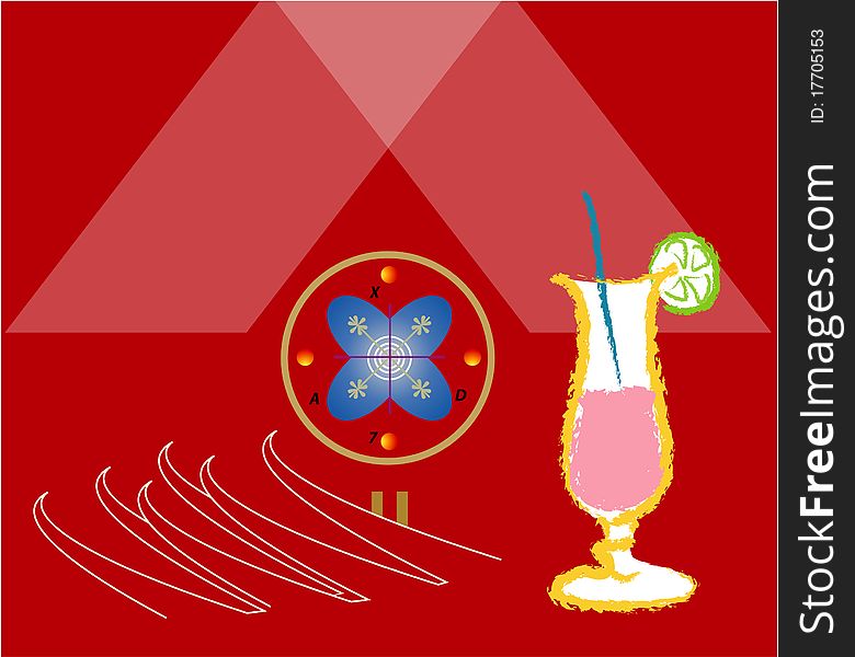 Illustration of tropical cocktail and background