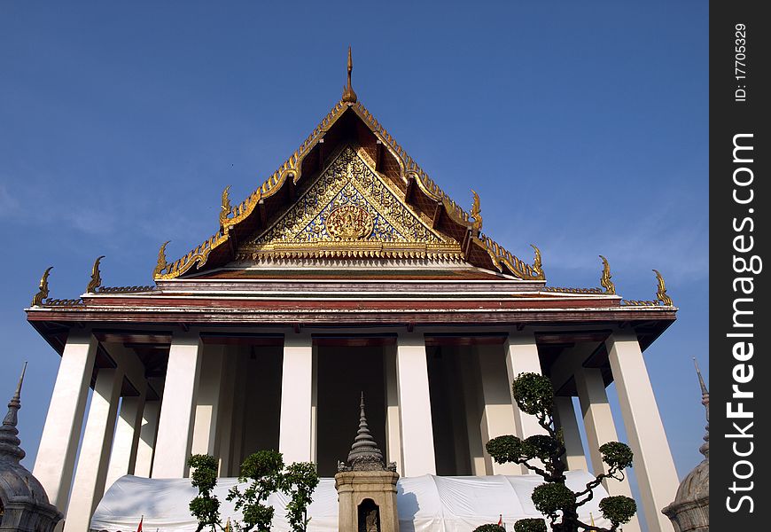 Thai temple with blue sky in Thailand