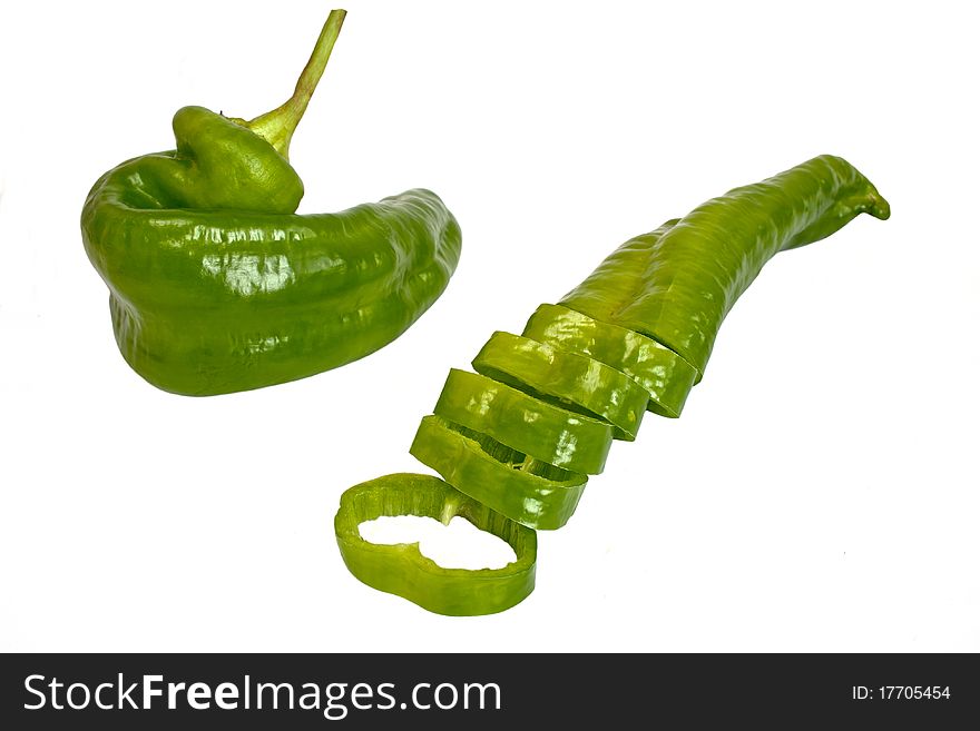 Fresh ripe green pepper in isolated on white background