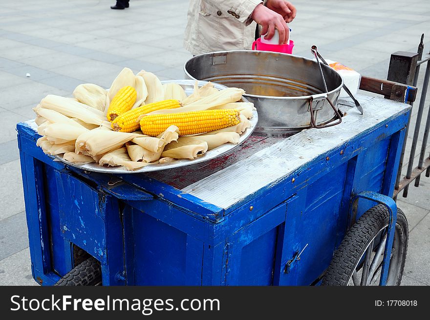 Corns on peddler car in Turkey. Corns on peddler car in Turkey