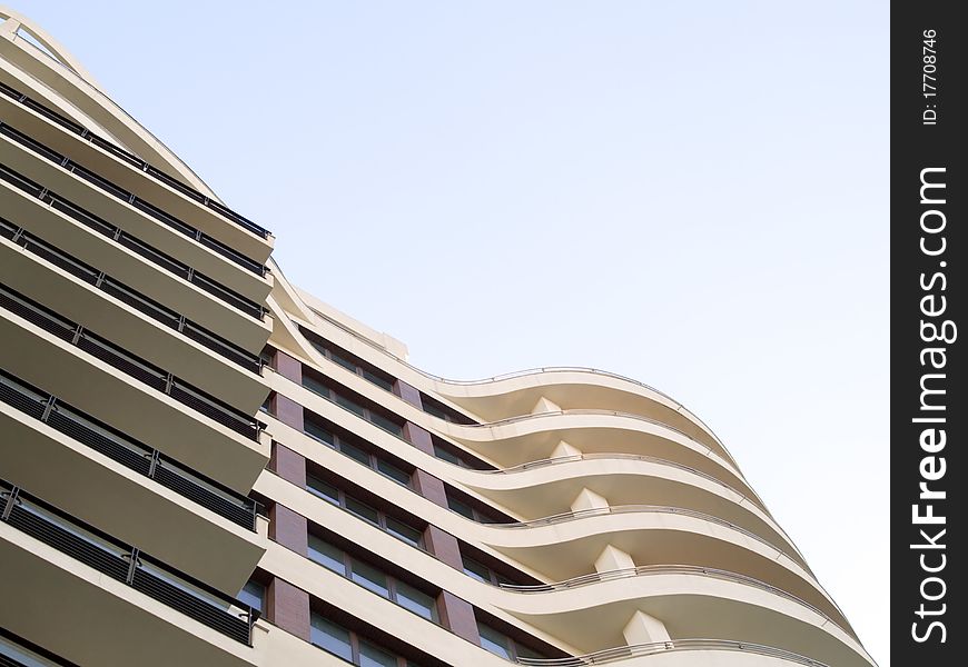 Building structure on blue sky background (bottom view). Building structure on blue sky background (bottom view).