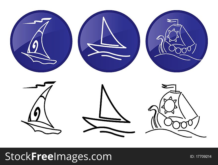Sailing ships in different styles.. Vector graphics icons set. Sailing ships in different styles.. Vector graphics icons set.