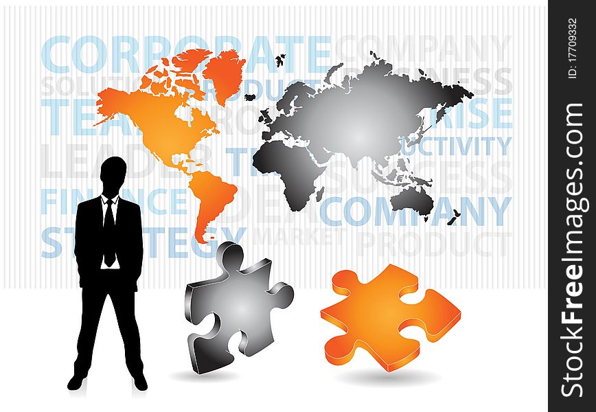 Business concept design with businessman and world map