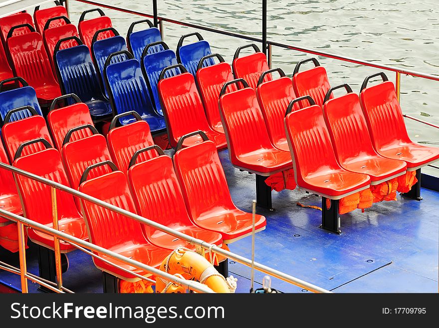 Rows Of Seats On A  Sight-Seeing ferry. Rows Of Seats On A  Sight-Seeing ferry