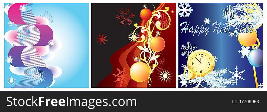 Three winter background with Christmas balls and snowflakes. Three winter background with Christmas balls and snowflakes.
