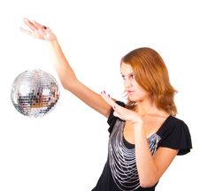 Woman And Mirror-ball Stock Image