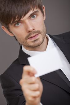 Man With Business Card Royalty Free Stock Photography