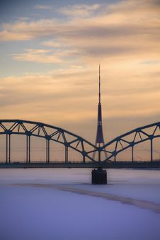 Bridge Over River Daugava Stock Images Bridge Over River Daugava Stock Images