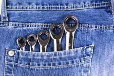 Blue Jeans Pocket With Wrenches Stock Images Blue Jeans Pocket With Wrenches Stock Images