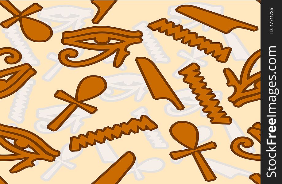 Pattern of the symbols of Egypt on a yellow background