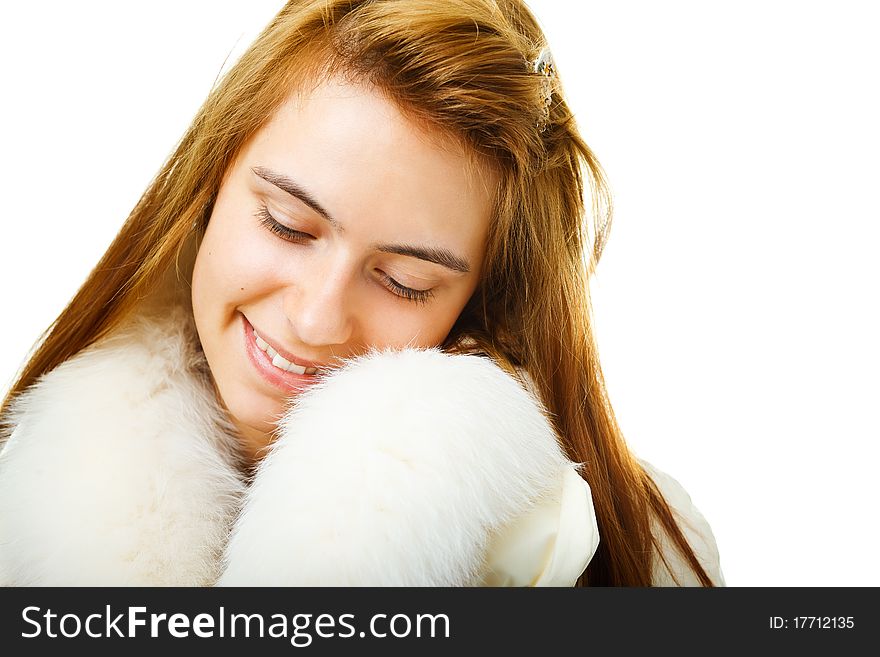 Portrait of a beautiful woman wearing winter coat